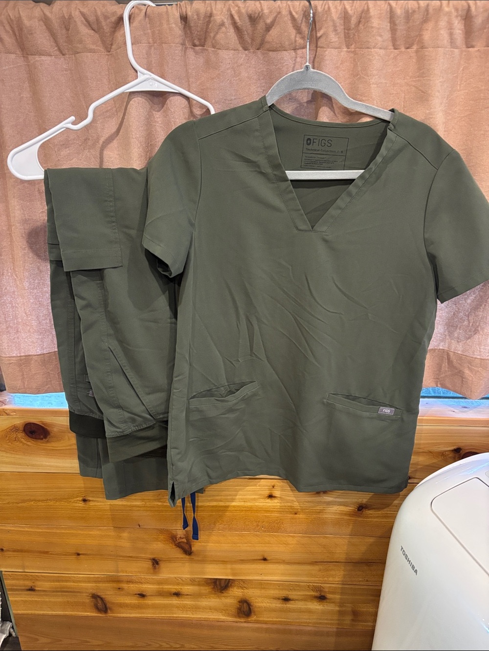 FIGS Olive V‑Neck Scrub Top and Matching Pants